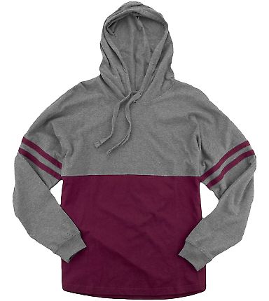 Boxercraft T18 Women's Hooded Pom Pom Jersey in Granite/ maroon front view