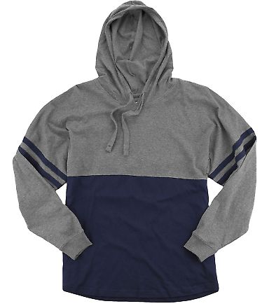 Boxercraft T18 Women's Hooded Pom Pom Jersey in Granite/ navy front view