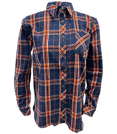 Boxercraft F50 Women's Flannel Shirt in Orange/ navy front view