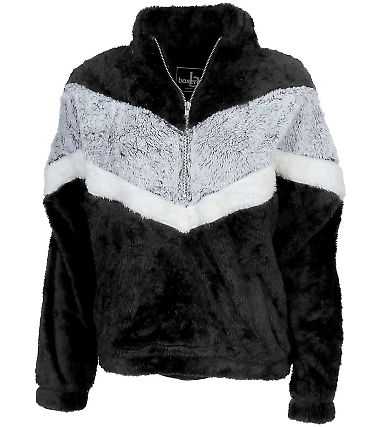 Boxercraft YFZ05 Girls' Chevron Fuzzy Fleece Pullo Black/ Frosty Grey/ Natural front view