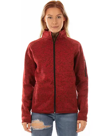 Burnside Clothing 5901 Women's Sweater Knit Jacket in Heather red front view