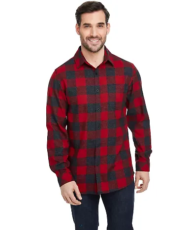 Burnside Clothing 8212 Open Pocket Long Sleeve Fla in Red/ heather black front view