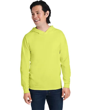 Fruit of the Loom 4930LSH HD Cotton™ Jersey Hood Safety Green front view