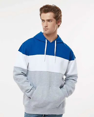 J America 8644 Varsity Fleece Colorblocked Hooded  Royal/ Oxford front view