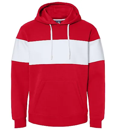 J America 8644 Varsity Fleece Colorblocked Hooded  Red front view