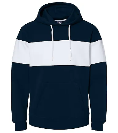 J America 8644 Varsity Fleece Colorblocked Hooded  Navy front view