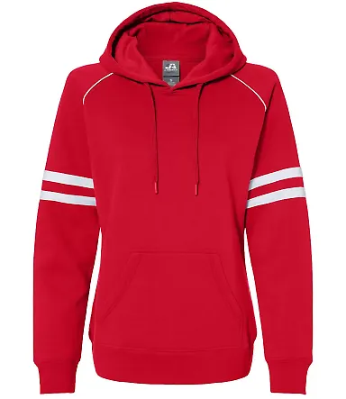 J America 8645 Women's Varsity Fleece Piped Hooded Red front view