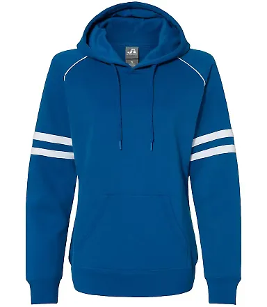 J America 8645 Women's Varsity Fleece Piped Hooded Royal front view
