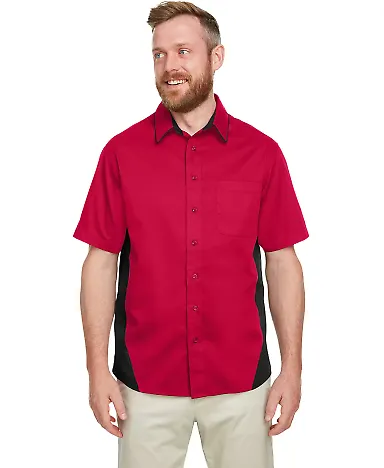 Harriton M586T Men's Tall Flash IL Colorblock Shor RED/ BLACK front view