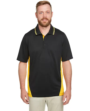 Harriton M386T Men's Tall Flash Snag Protection Pl BLACK/ SNRY YLLW front view