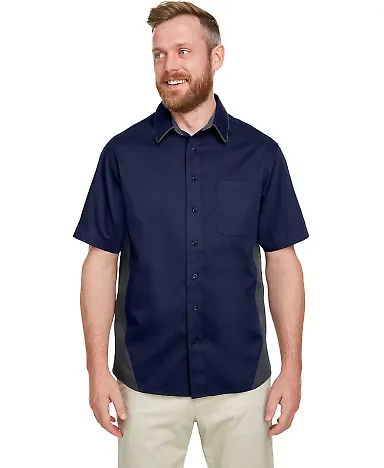 Harriton M586 Men's Flash IL Colorblock Short Slee DK NAVY/ DK CHRC front view