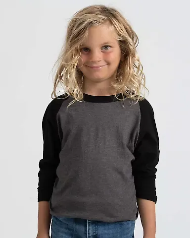 Tultex 245Y - Youth Raglan Tee Heather Charcoal/ Black front view