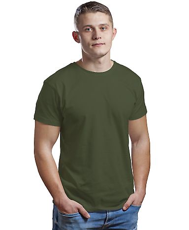 Bayside Apparel 9500 Unisex Fine Jersey Crew Tee in Military green front view