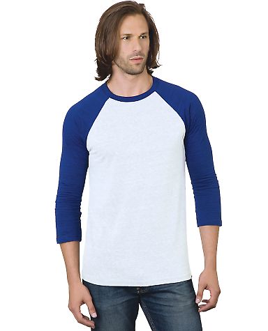 Bayside Apparel 9525 Triblend Three-Quarter Sleeve White/ Royal front view