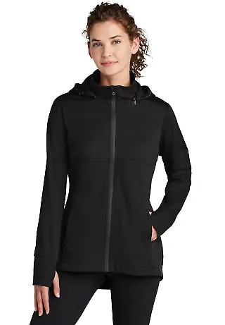 Sport Tek LST980 Sport-Tek Ladies Hooded Soft Sh DeepBlack front view