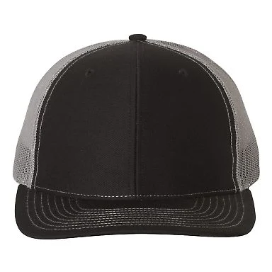 Richardson Hats 112 Adjustable Snapback Trucker Ca in Black/ charcoal front view