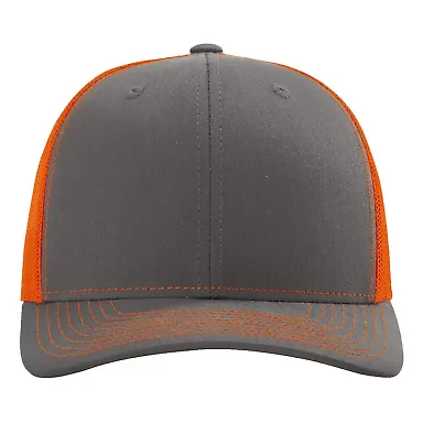 Richardson Hats 112 Adjustable Snapback Trucker Ca in Charcoal/ orange front view