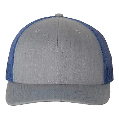 Richardson Hats 112 Adjustable Snapback Trucker Ca in Heather grey/ royal front view