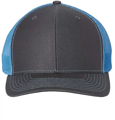 Richardson Hats 112 Adjustable Snapback Trucker Ca in Charcoal/ columbia blue front view