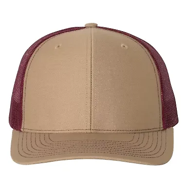 Richardson Hats 112 Adjustable Snapback Trucker Ca in Khaki/ burgundy front view