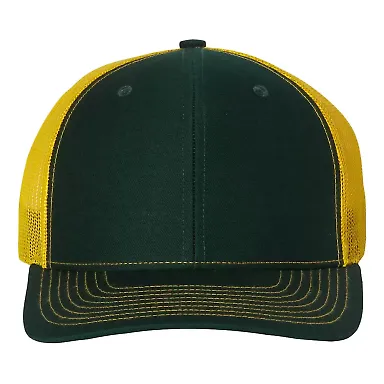 Richardson Hats 112 Adjustable Snapback Trucker Ca in Dark green/ yellow front view