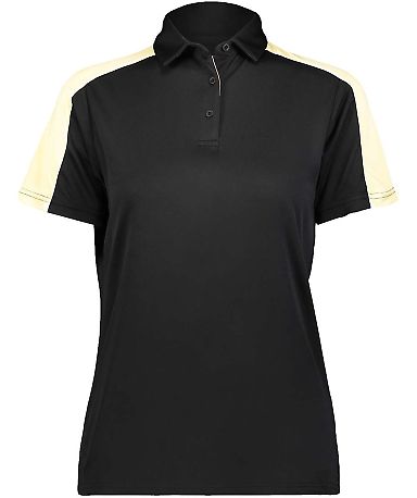 Augusta Sportswear 5029 Women's Two-Tone Vital Pol in Black/ vegas gold front view