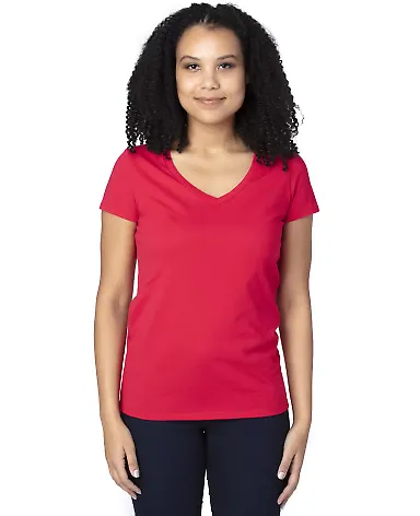 Threadfast Apparel 200RV Ladies' Ultimate V-Neck T RED front view