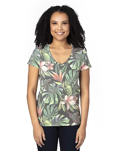 Threadfast Apparel 200RV Ladies' Ultimate V-Neck T TROPICAL JUNGLE front view