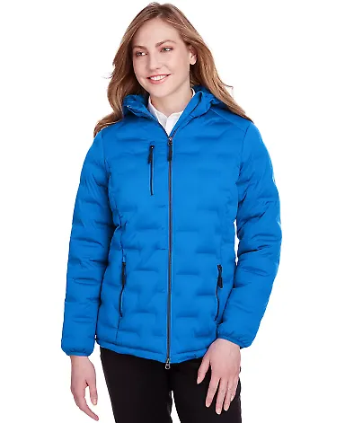 North End NE708W Ladies' Loft Puffer Jacket OLYM BLU/ CRBN front view