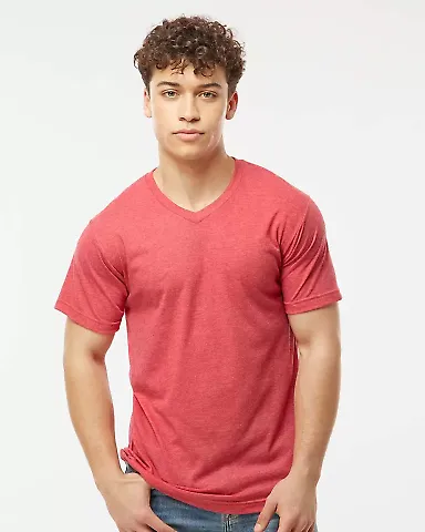 0207TC Tultex Blend V-Neck in Heather red front view