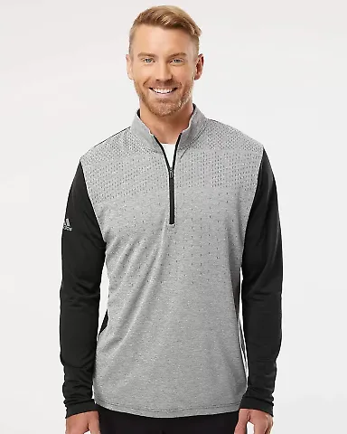Adidas Golf Clothing A522 Heather Block Print Quar Black Melange/ Grey Three front view