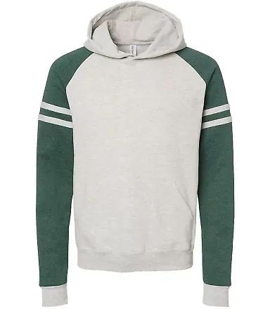 Jerzees 97CR Nublend® Varsity Colorblocked Raglan Oatmeal Heather/ Forest Green Heather front view