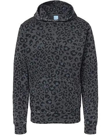 J America 8880 Youth Triblend Fleece Hooded Sweats in Black leopard triblend front view
