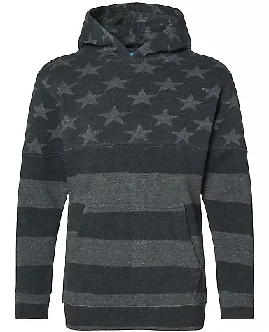 J America 8880 Youth Triblend Fleece Hooded Sweats in Black stars & stripes triblend front view