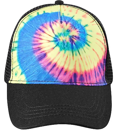 Tie-Dye 9200 Adult Trucker Hat in Neon rainbow front view