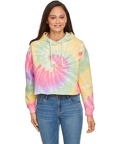 Tie-Dye CD8333 Ladies' Cropped Hooded Sweatshirt in Zen rainbow front view