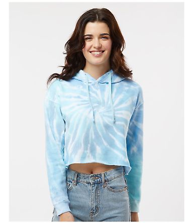 Tie-Dye CD8333 Ladies' Cropped Hooded Sweatshirt in Lagoon front view