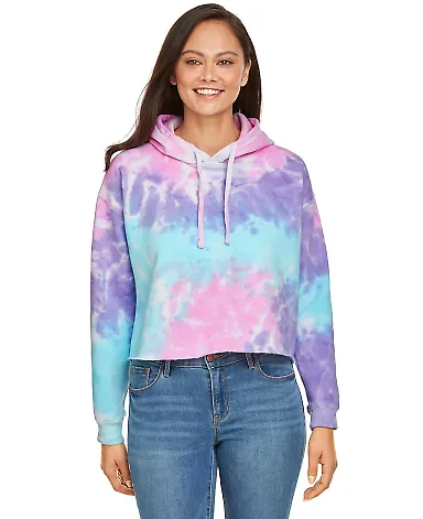 Tie-Dye CD8333 Ladies' Cropped Hooded Sweatshirt COTTON CANDY front view