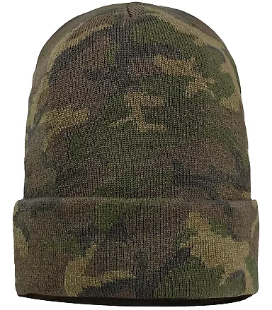 Sportsman SP12 Solid 12" Cuffed Beanie in Green camo front view