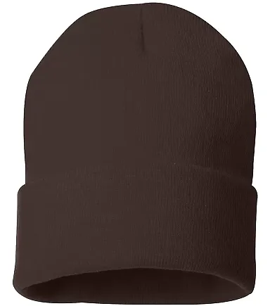 Sportsman SP12 Solid 12" Cuffed Beanie in Brown front view