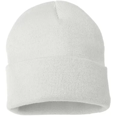 Sportsman SP12 Solid 12" Cuffed Beanie in White front view