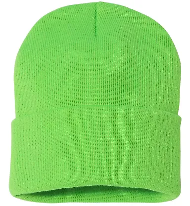 Sportsman SP12 Solid 12" Cuffed Beanie in Neon green front view