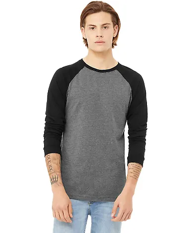 Bella + Canvas 3000 Men's Jersey Long-Sleeve Baseb in Deep hthr/ black front view