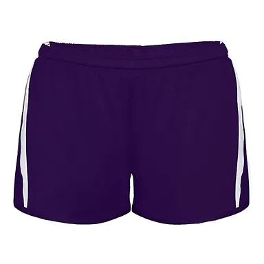Alleson Athletic 7274 Women's Stride Shorts Purple/ White front view