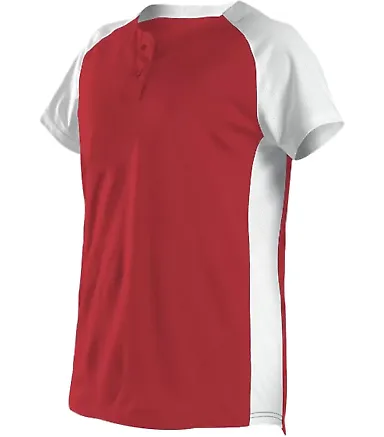 Alleson Athletic 522PDW Women's Two Button Fastpit in Red/ white front view