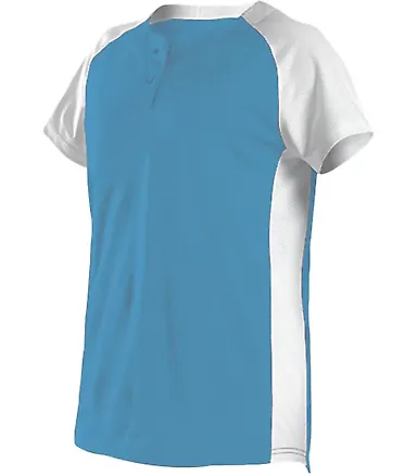 Alleson Athletic 522PDW Women's Two Button Fastpit in Columbia blue/ white front view