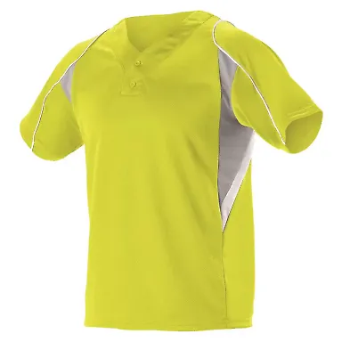 Alleson Athletic 529 Two Button Henley Baseball Je Electric Yellow/ Grey/ White front view