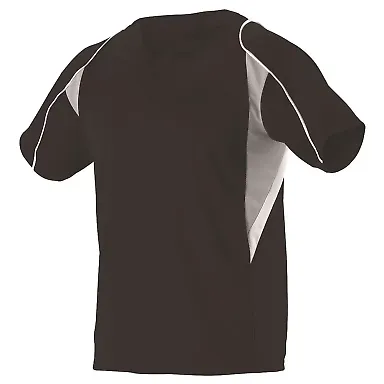 Alleson Athletic 529Y Youth Two Button Henley Base in Black/ grey/ white front view