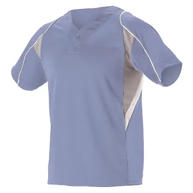 Alleson Athletic 529Y Youth Two Button Henley Base in Columbia blue/ grey/ white front view