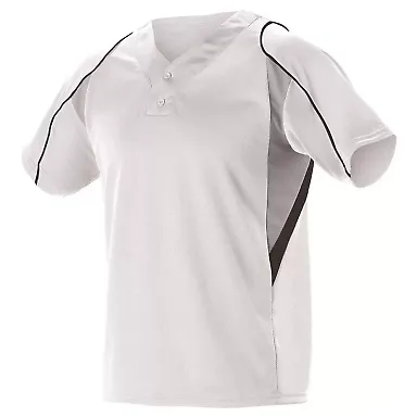 Alleson Athletic 529Y Youth Two Button Henley Base in White/ grey/ black front view